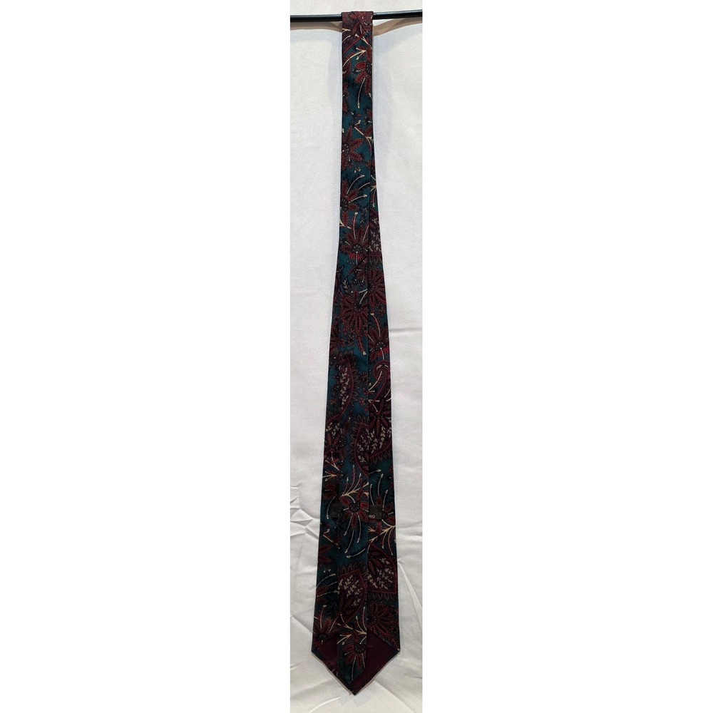Vintage Mario Valentino Teal Burgundy Paisley 100% Italian Silk Men's Neck Tie - Picture 3 of 5